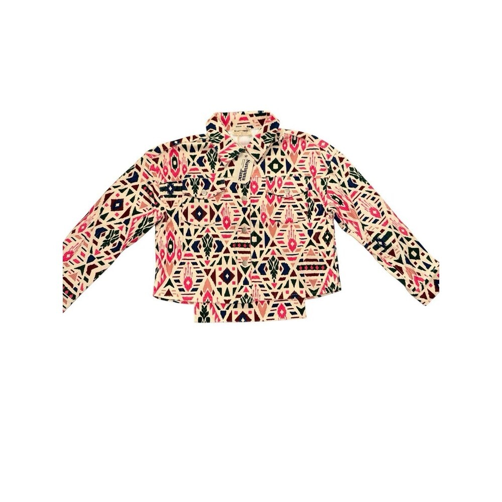 Savanna Jane Aztec Print Corduroy Jacket Cream Western Snap Shacket Size M NWT